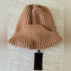 NWT ISAIA  Alpaca/Silk Tan Knit Visor Cap Beanie With Brim Size:M Made In Italy